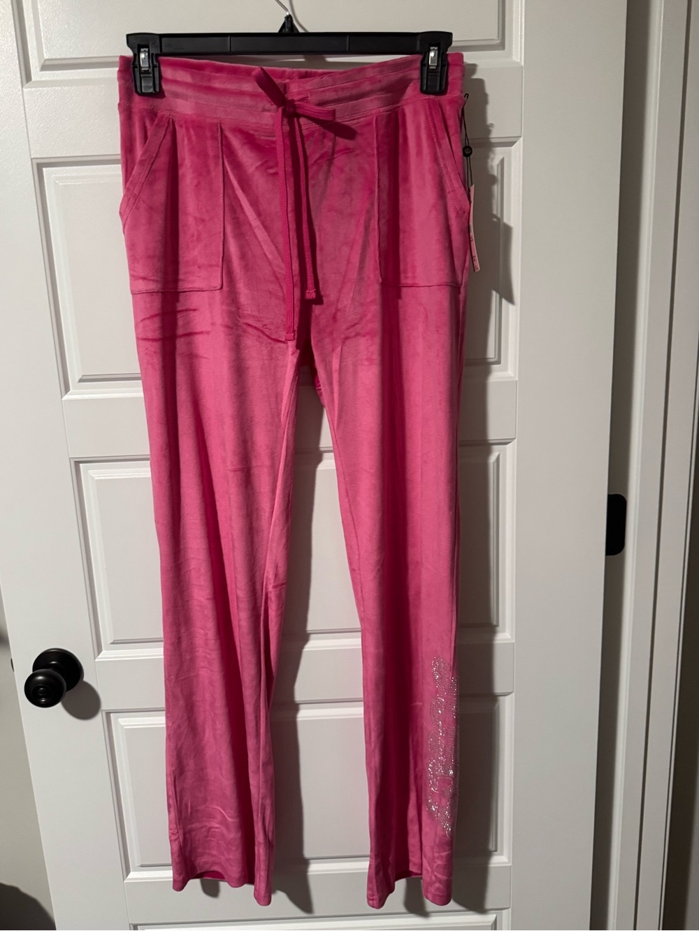 NWT Juicy Couture Bedazzled Velour Pajama Pants, Hot Pink, Size Medium